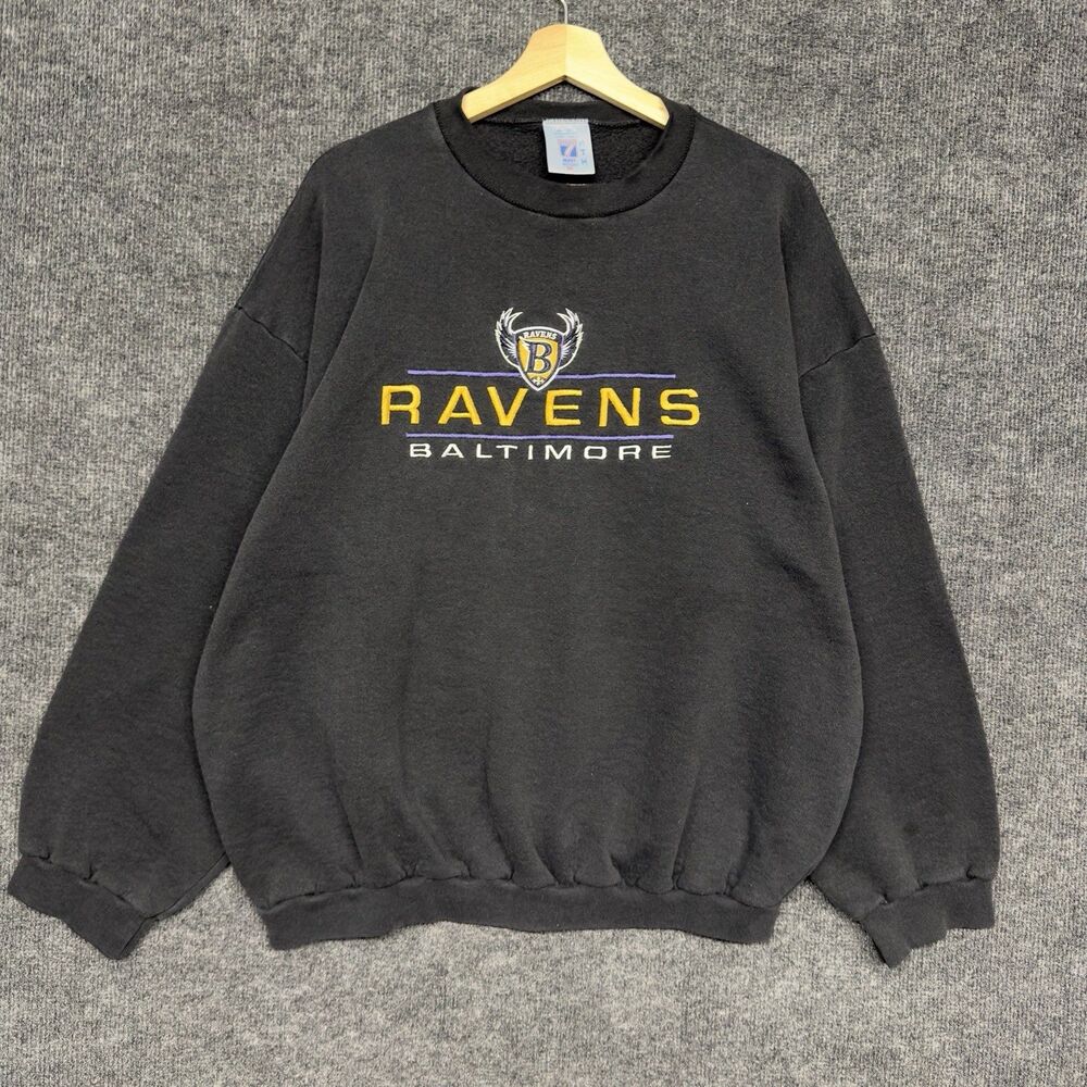 Vintage 90s Baltimore Ravens Logo 7 Sweatshirt XXL Made In USA NFL Rare Black